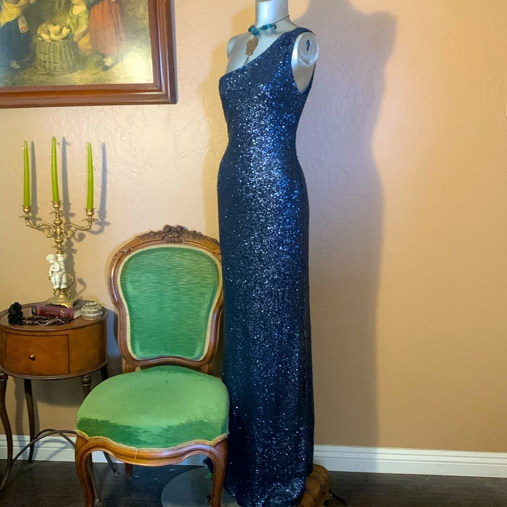 SORELLA VITA One-Shoulder Navy Sequin Prom Gown